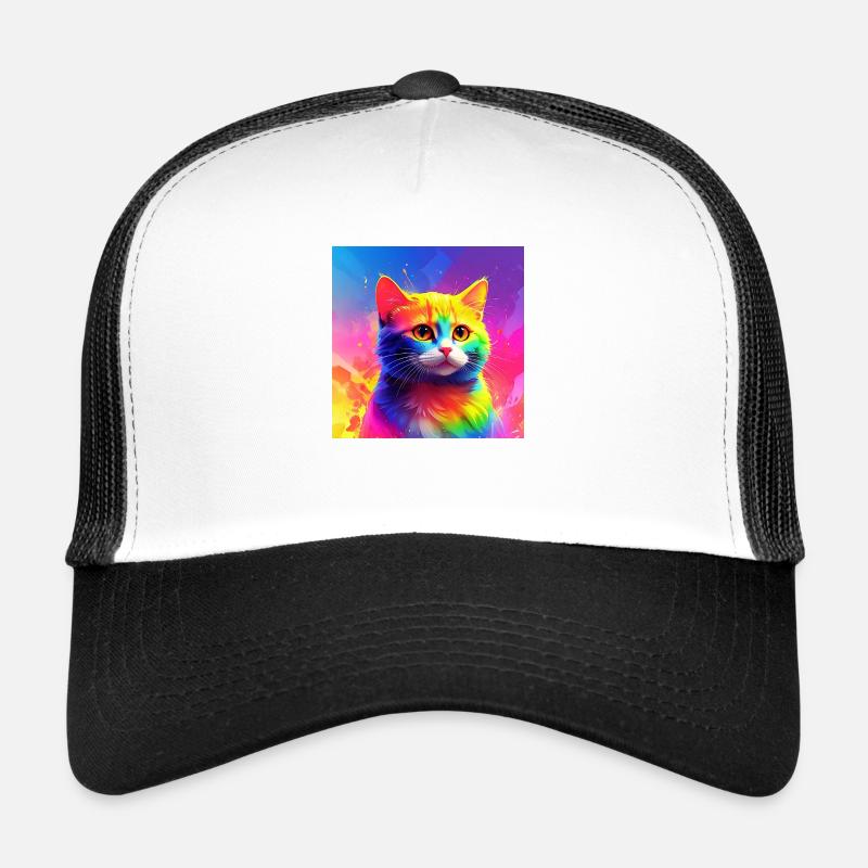 Chat mignon aux couleurs de l’arc-en-ciel - Casquette trucker  - blanc/noir