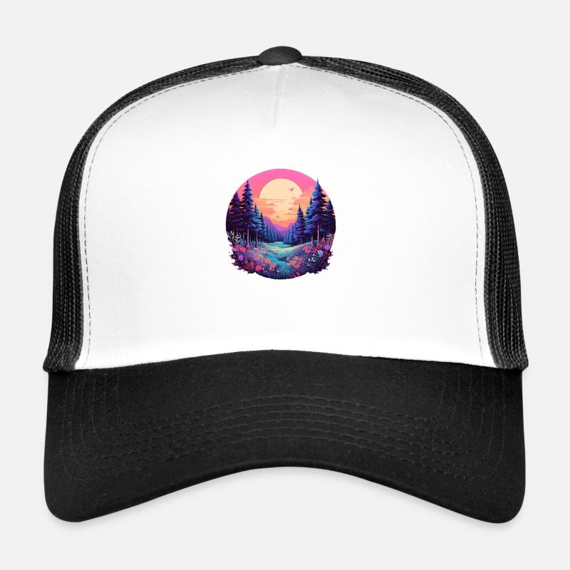 Prairie forestière au coucher du soleil dans une mer de fleurs Casquette trucker 