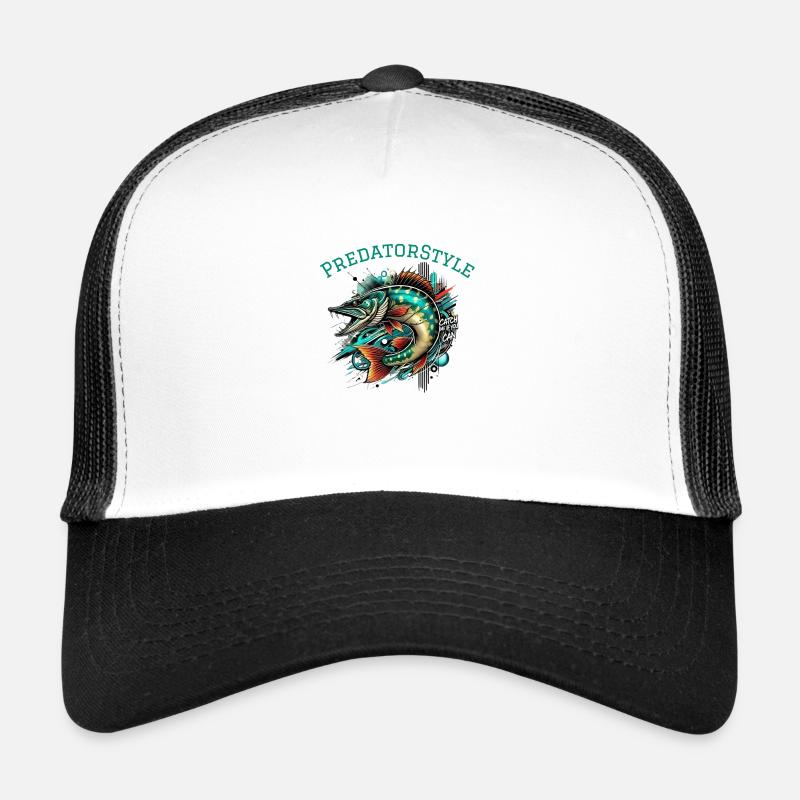 Dynamischer Raubfisch – “Catch Me If You Can” - Trucker Cap - Weiß/Schwarz
