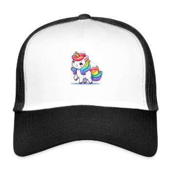 Unicorn Comic - Trucker Cap - Weiß/Schwarz - Vorne