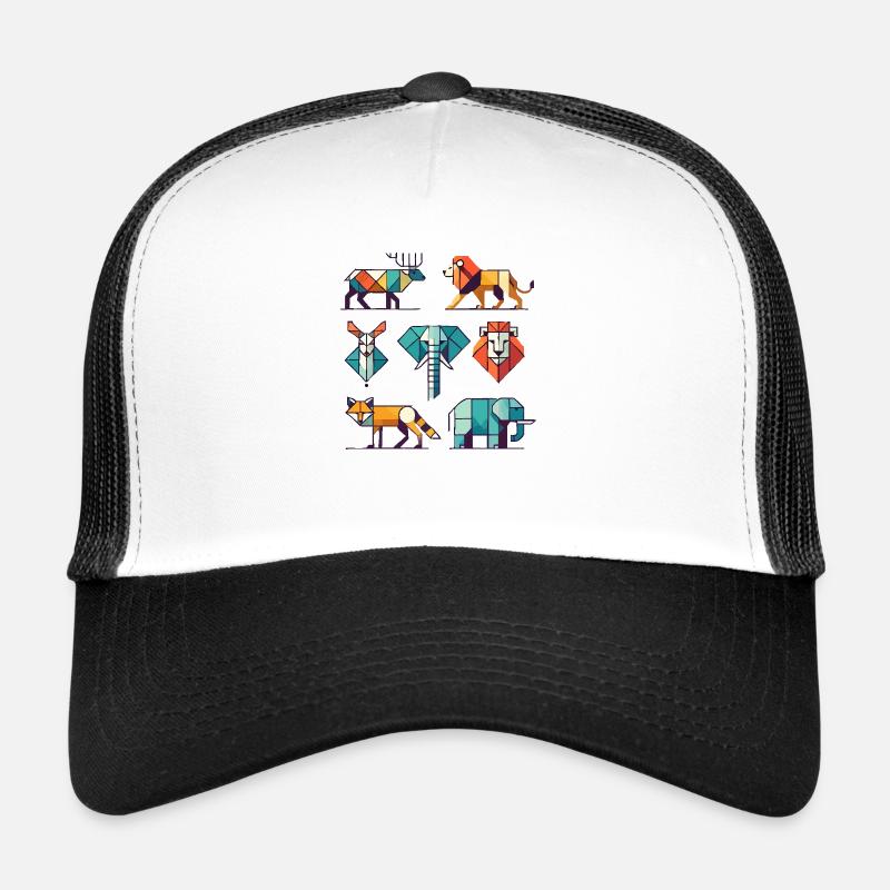 Animaux géométriques - Casquette trucker  - blanc/noir