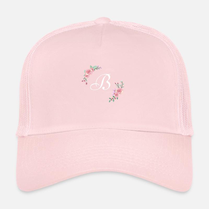 Rosa Blumenbuchstabe b Trucker Cap