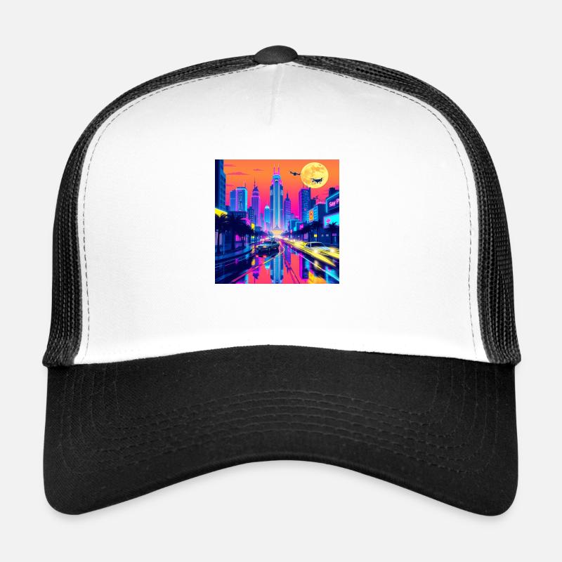 Retro Wave Cityscape: A Nostalgic Journey Through Trucker Cap