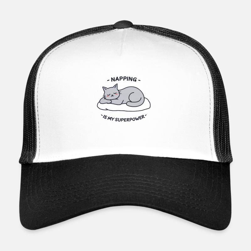 Chat gris détendu dormant sur un oreiller Casquette trucker 