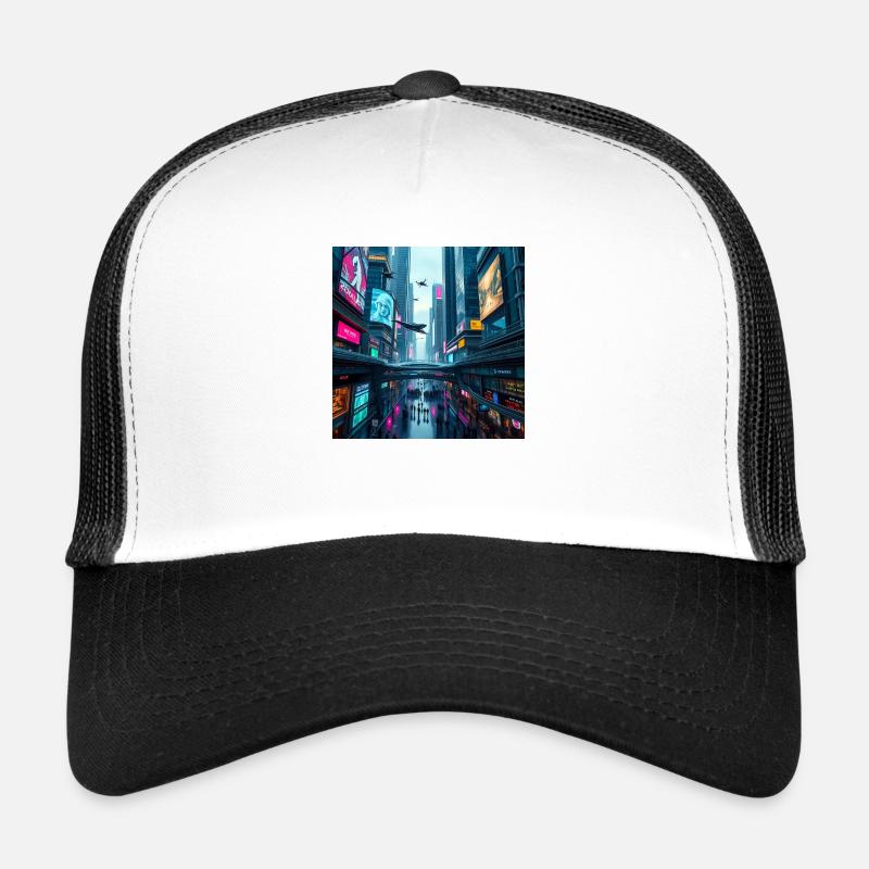 Futuristic Neon Cityscape: A Vibrant Vision Trucker Cap