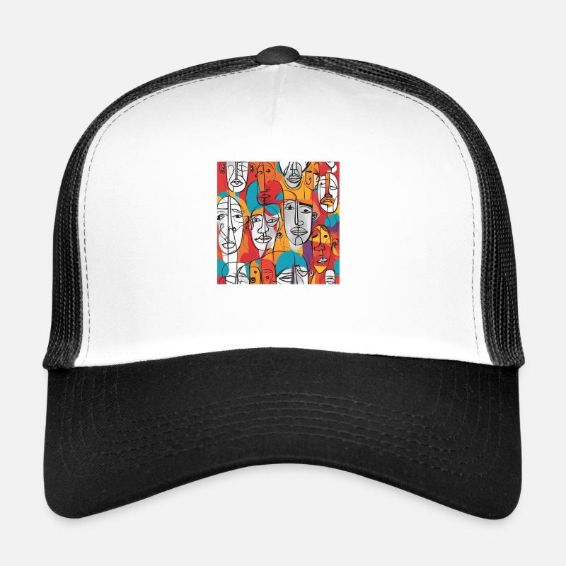 Vibrant Abstract Faces – Contemporary Line Art Trucker Cap