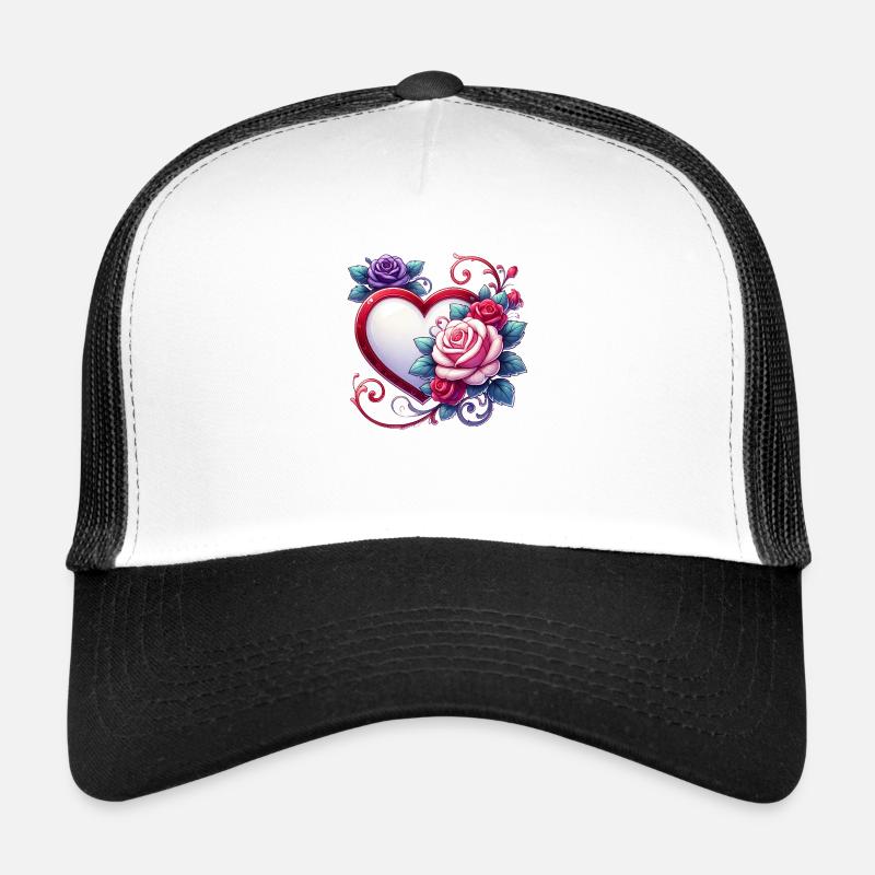Amour éternel : Roses et cœur Casquette trucker 