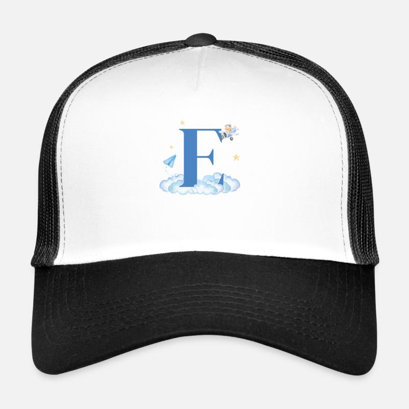 Letter e blue clouds airplane child - Trucker Cap - white/black
