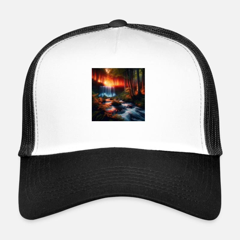 Wasserfall im Wald - Trucker Cap - Weiß/Schwarz