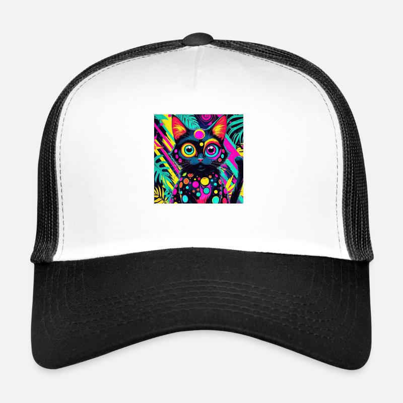 neonfarbener Cartoon-Stil Katze Hund Kunst Design cool Trucker Cap
