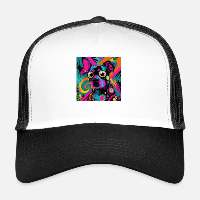 neonfarbener Cartoon-Stil Katze Hund Kunst Design cool Trucker Cap