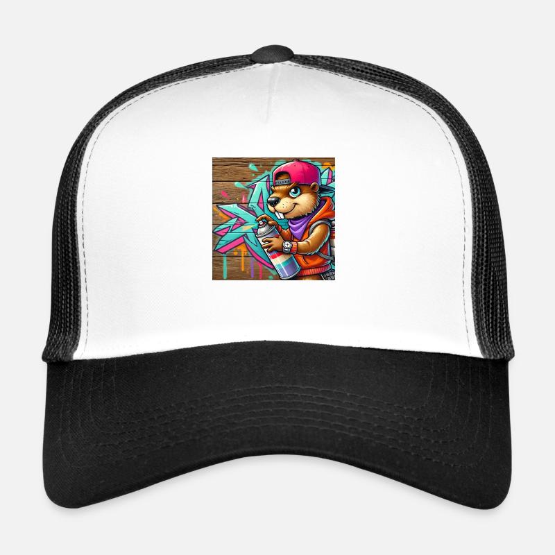 Graffiti Malerei Biber - Trucker Cap - Weiß/Schwarz
