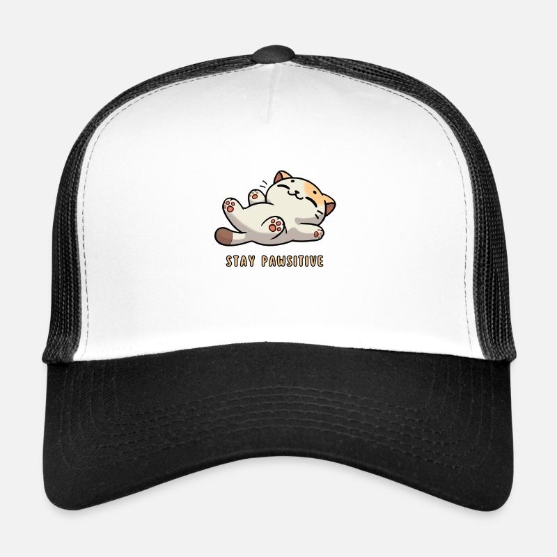 Stay Pawsitive - Chat mignon avec dicton - Casquette trucker  - blanc/noir