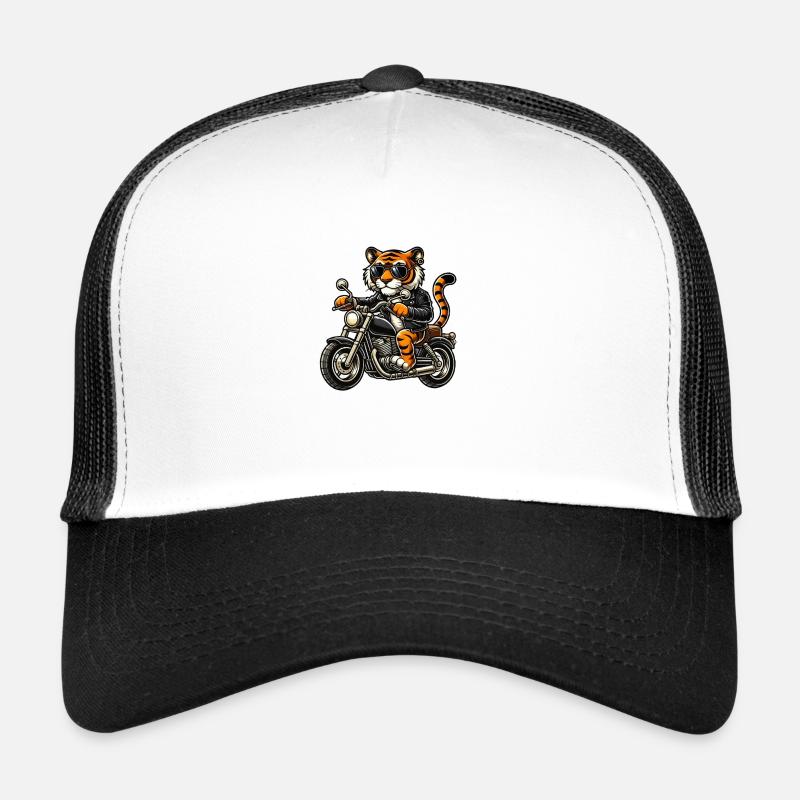 Motorcycle Tiger Comic Trucker Cap