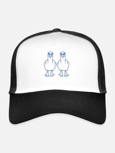 2 Seagulls Doigt d’honneur Insulte Stinkfinger Équipe - Casquette trucker  - blanc/noir - Devant