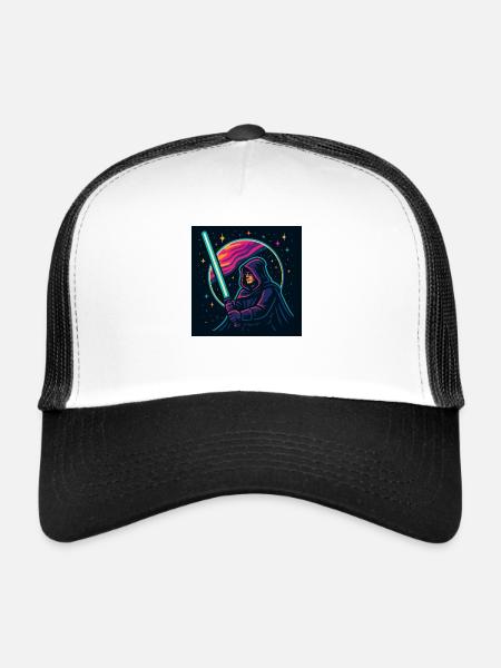 T-shirt with a neon knight on the background of space - Trucker Cap - white/black - Front