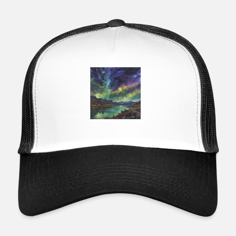 Aurores boréales au-dessus du lac tranquille Casquette trucker 