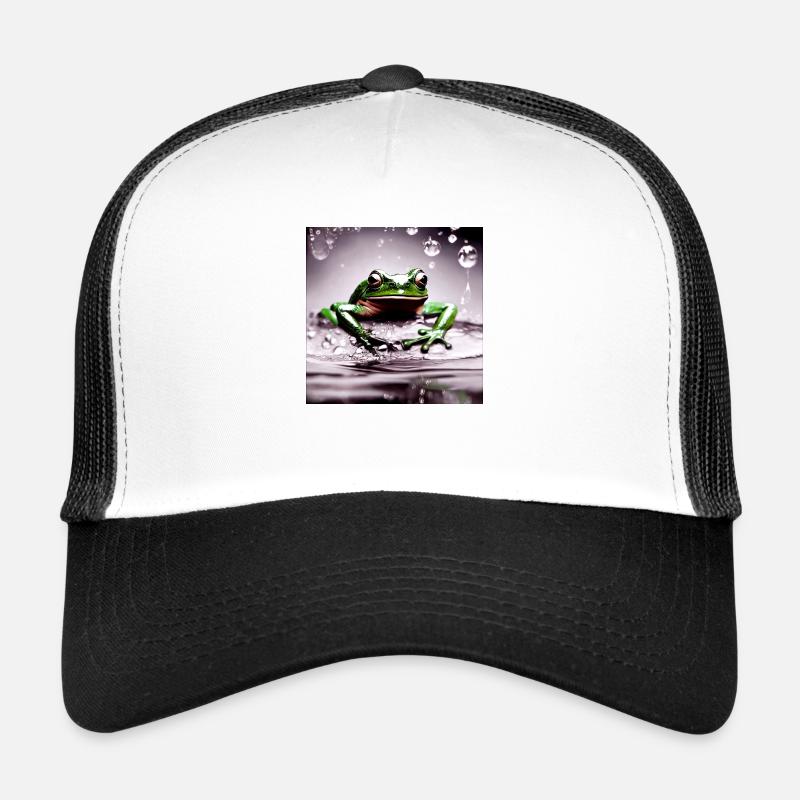 Green Tree Frog Water Puddle Drop Jump Trucker Cap