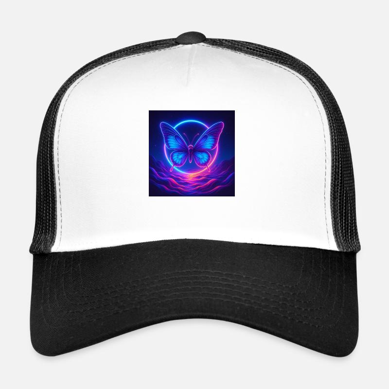Neon Print Butterfly - Trucker Cap - Weiß/Schwarz