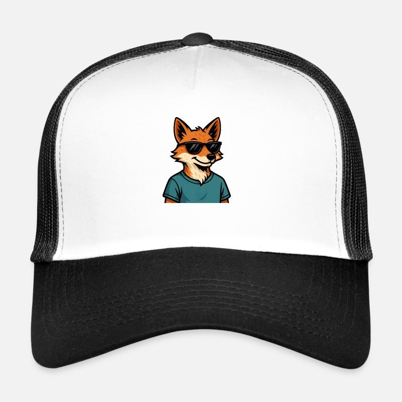 Cartoon fox with sunglasses - Trucker Cap - white/black