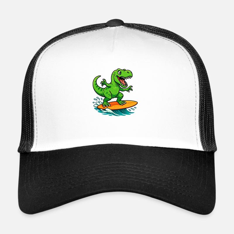 Surfen T Rex - Trucker Cap - Weiß/Schwarz