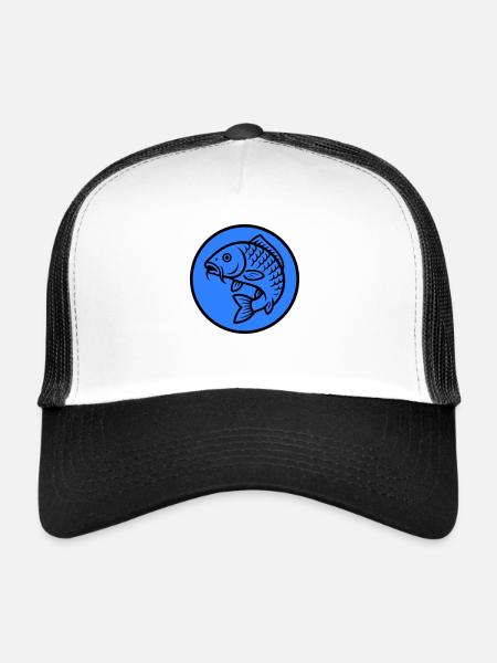 Poisson carpe - Casquette trucker  - blanc/noir - Devant