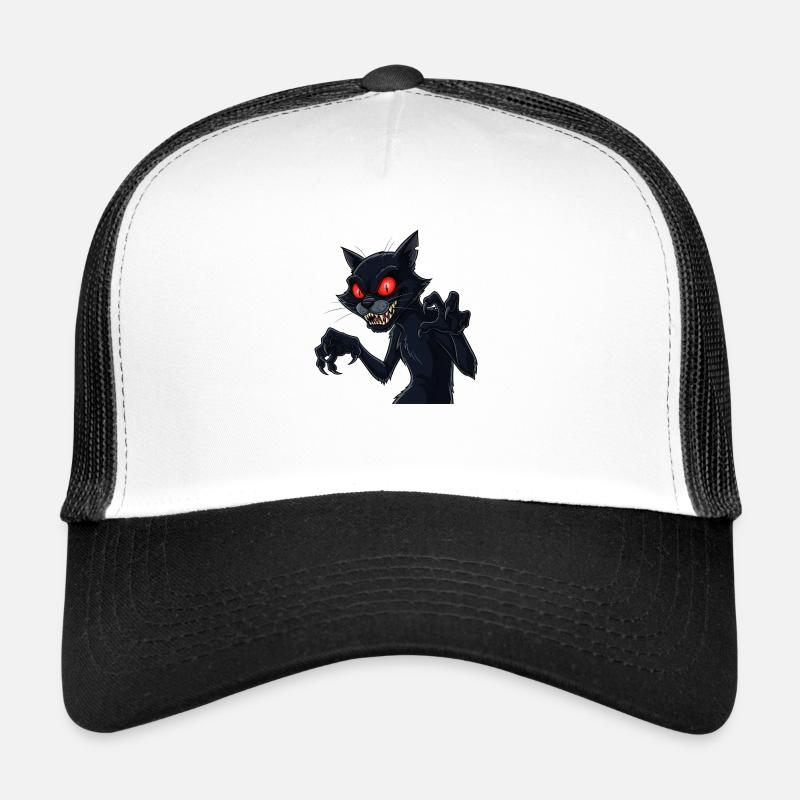 Schwarze gruselige Katze - Trucker Cap - Weiß/Schwarz