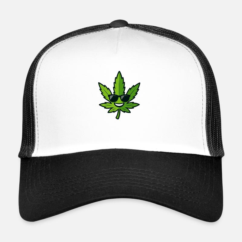 Feuille de chanvre heureuse avec lunettes de soleil Casquette trucker 