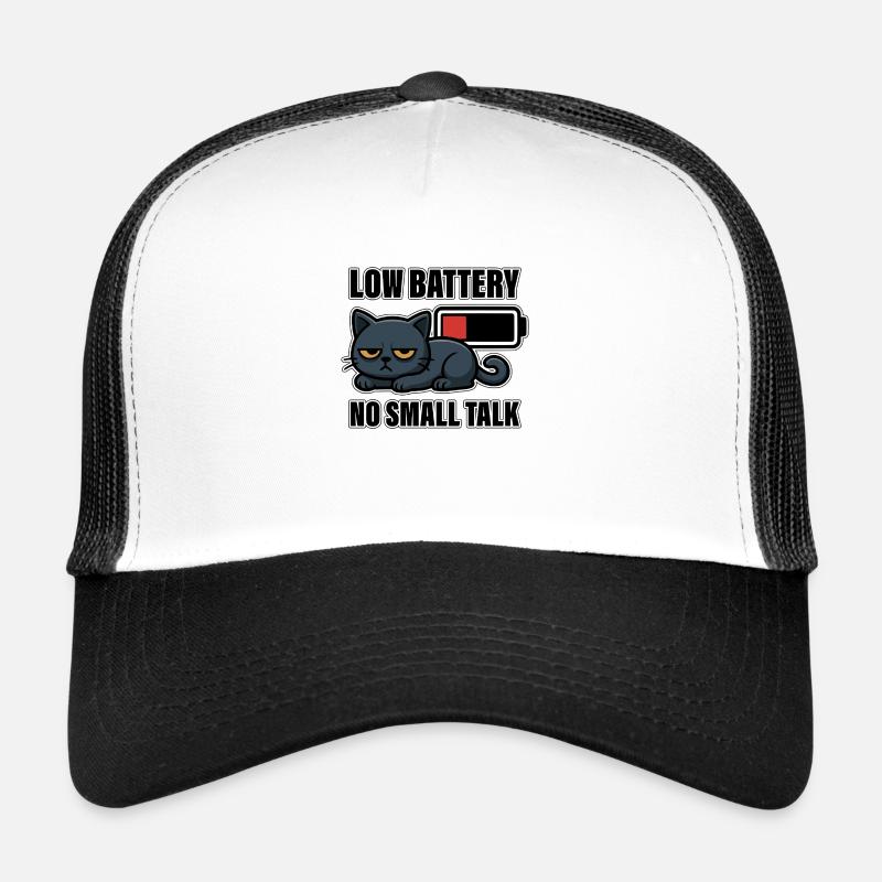Low Battery No Small Talk – Funny Tired Cat Trucker Cap