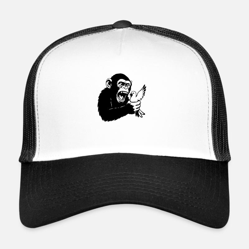 Monkey squeezes pigeon Trucker Cap
