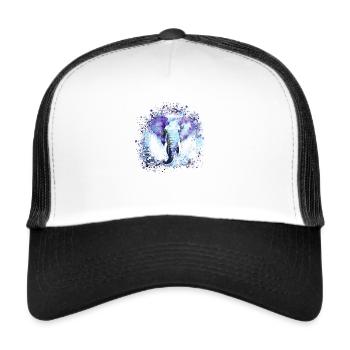 Elefant, Graffiti, Malerei, blau,Wildnis - Trucker Cap - Weiß/Schwarz - Vorne
