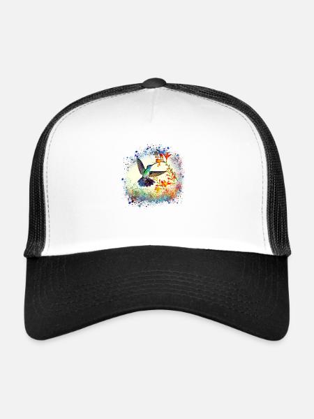 kolibri, graffiti ,malerei, blumen,vogel,malerei, - Trucker Cap - Weiß/Schwarz - Vorne