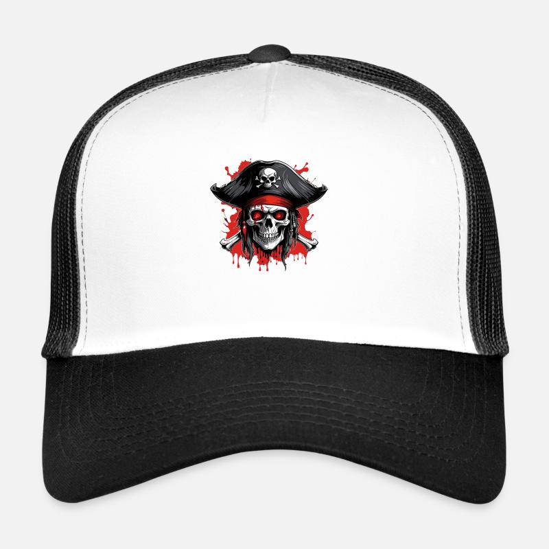 Crâne de pirate avec tricorne et éclaboussures de sang Casquette trucker 