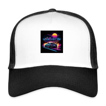 JDM Sportcar Tuning Stadt Neon Licht - Trucker Cap - Weiß/Schwarz - Vorne