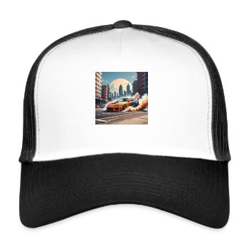 JDM Sportcar Tuning Stadt Drift Auto Geschenk - Trucker Cap - Weiß/Schwarz - Vorne