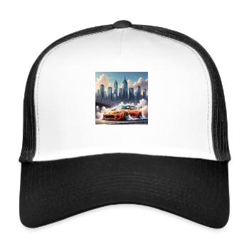 JDM Sportcar Tuning Stadt Drift Auto Geschenk - Trucker Cap - Weiß/Schwarz - Vorne