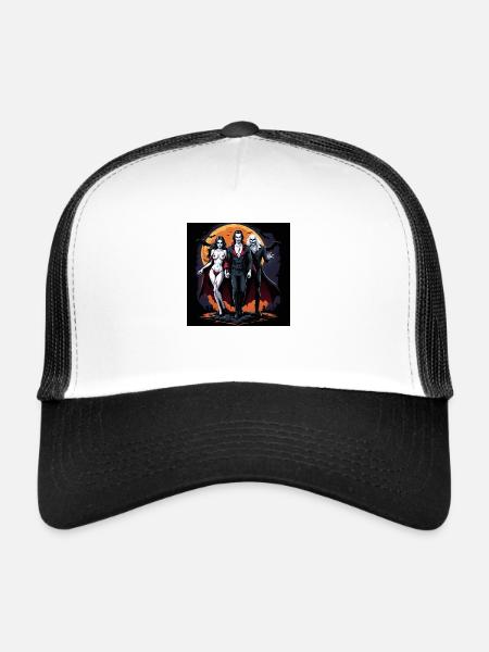 Vampire Paar Halloween Kürbis Fledermaus Kostüm - Trucker Cap - Weiß/Schwarz - Vorne