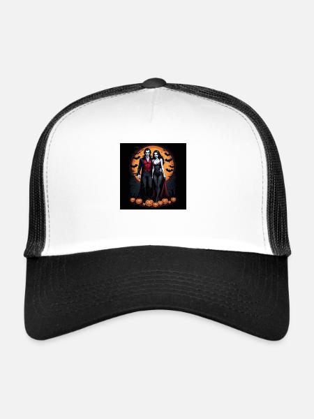 Vampire Paar Halloween Kürbis Fledermaus Kostüm - Trucker Cap - Weiß/Schwarz - Vorne