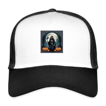 Sensenmann Kürbis Halloween Mond Kostüm Friedhof - Trucker Cap - Weiß/Schwarz - Vorne
