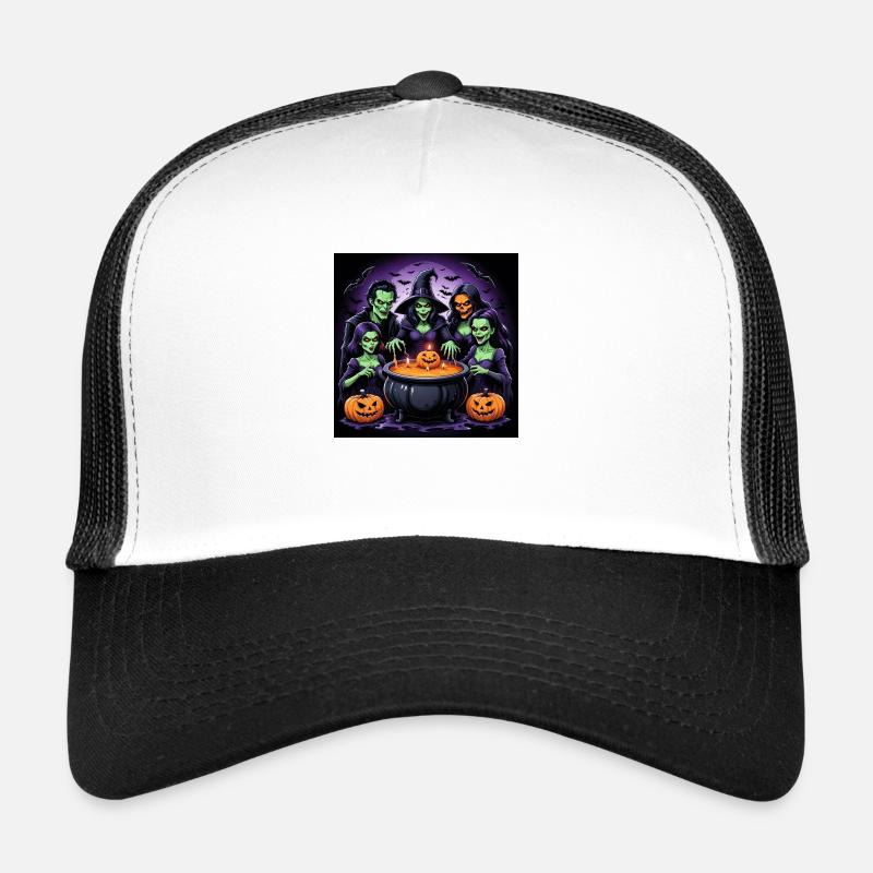 Witches Evening Halloween Pumpkin Cauldron Gift - Trucker Cap - white/black