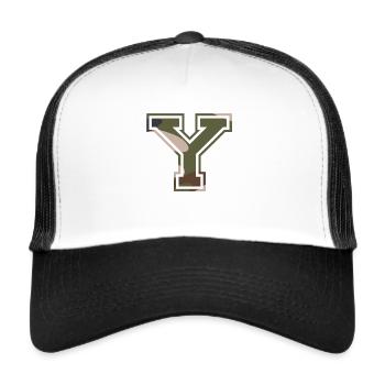 Y, Monogramme, Camouflage Vert-Brun - Casquette trucker  - blanc/noir - Devant