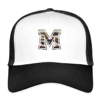 M, Monogramme, Camouflage Vert-Brun - Casquette trucker  - blanc/noir - Devant