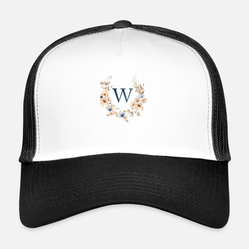Monogramm , Floral, BohoW - Trucker Cap - Weiß/Schwarz