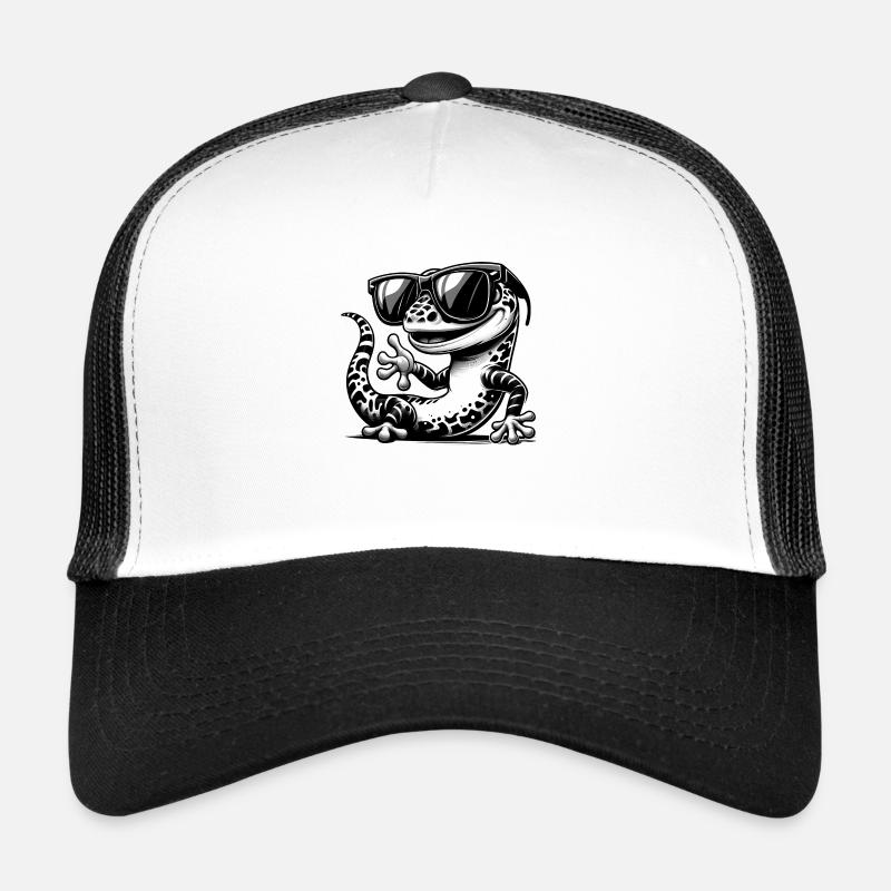 Gecko avec lunettes de soleil - Casquette trucker  - blanc/noir