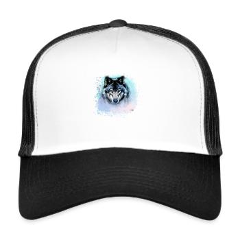 loup, bleu, chien, husky, chien, peinture, graffiti - Casquette trucker  - blanc/noir - Devant