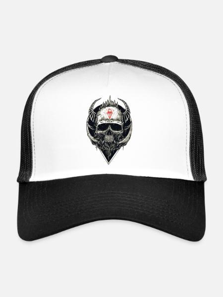 Crâne avec l'icône rouge - Casquette trucker  - blanc/noir - Devant