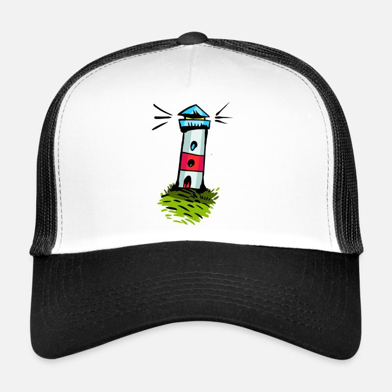 Bunter Leuchtturm auf Grünhügel - Trucker Cap - Weiß/Schwarz