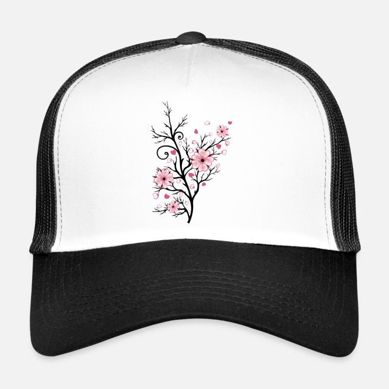 Kirschbaum Kirschblüten mit Herzen Sakura Frühling - Trucker Cap - Weiß/Schwarz