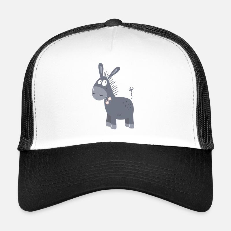 Kleiner Esel Mit Blümchen I Muli Maultier Comic - Trucker Cap - Weiß/Schwarz