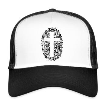 Jesus - Jesus Christus - Fingerabdruck mit Kreuz - Trucker Cap - Weiß/Schwarz - Vorne